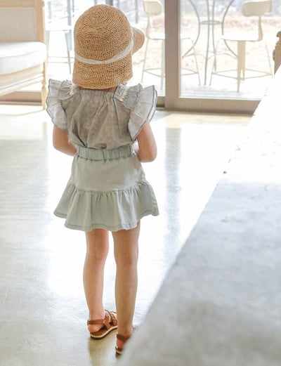 鬆緊排扣花邊牛仔短褲裙7