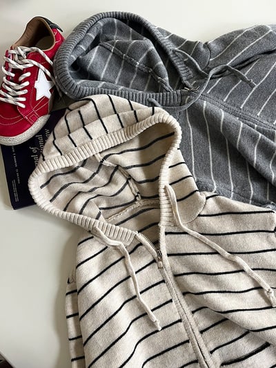 針織條紋連帽外套8