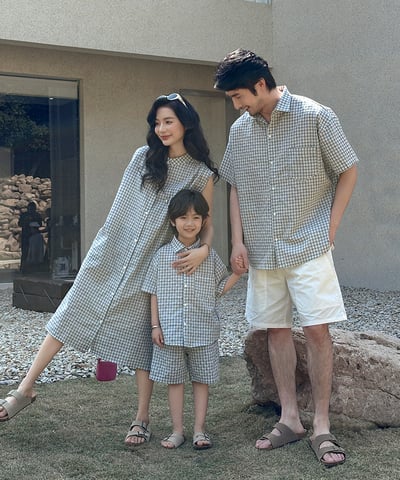 清新藍格紋襯衫系親子裝7