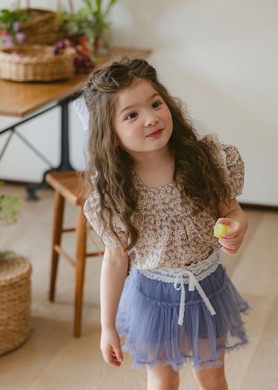 碎花花邊泡泡袖上衣3