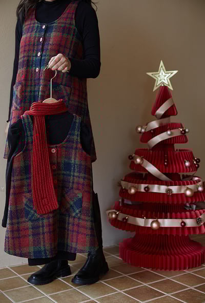 加絨毛呢格紋背心裙7