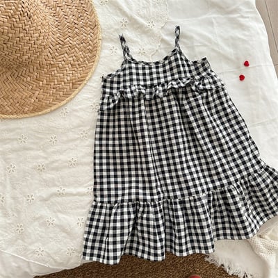 黑白格吊帶魚尾洋裝1