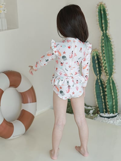 女童花邊防曬泳衣含泳帽6