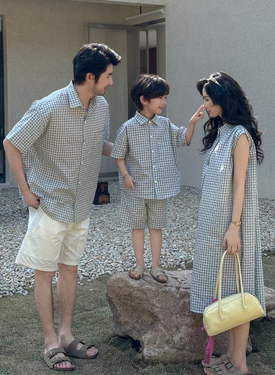 清新藍格紋襯衫系親子裝6