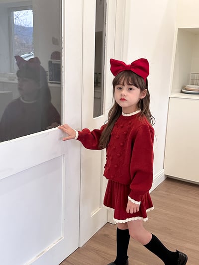 滾邊立體小毛球針織套裝-尺寸1203