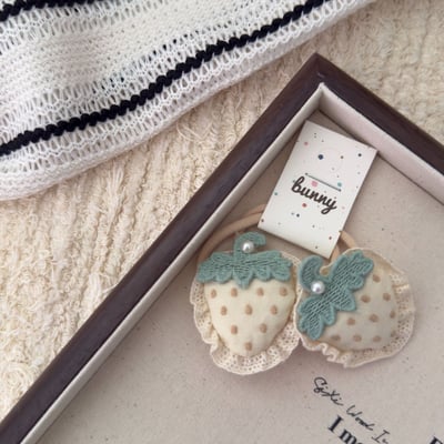 小草莓布藝髮夾髮圈5