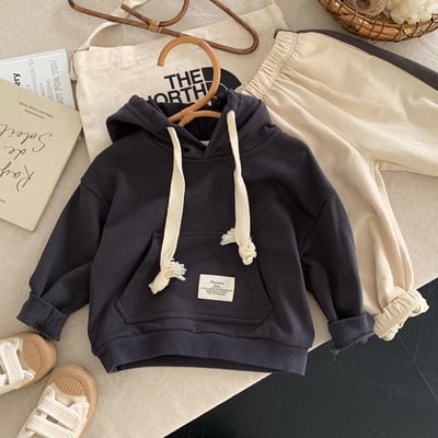 純色口袋布標抽繩帽T5