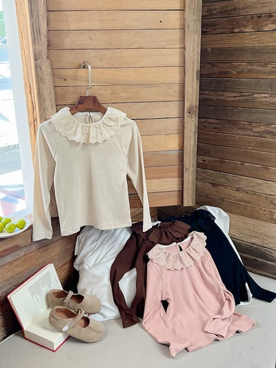 素色蕾絲花邊領上衣(4色)9