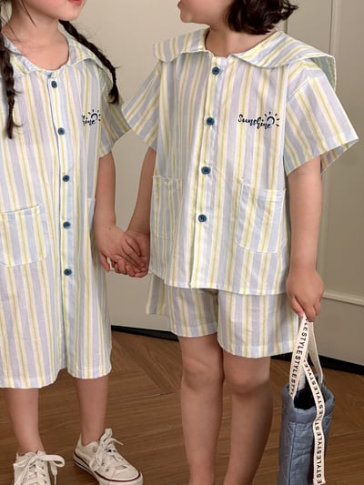 條紋翻領洋裝/套裝6