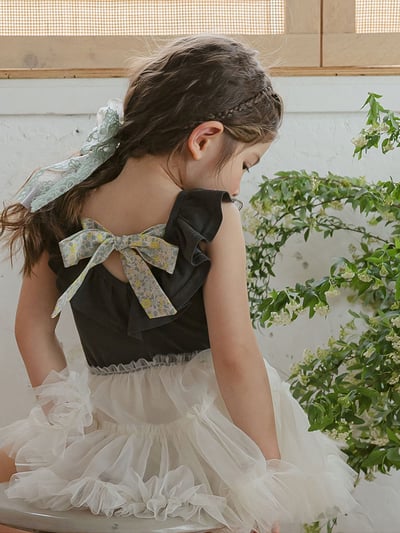 荷葉領拼接紗裙洋裝5