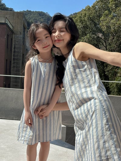 條紋背心連身裙襯衫親子裝5