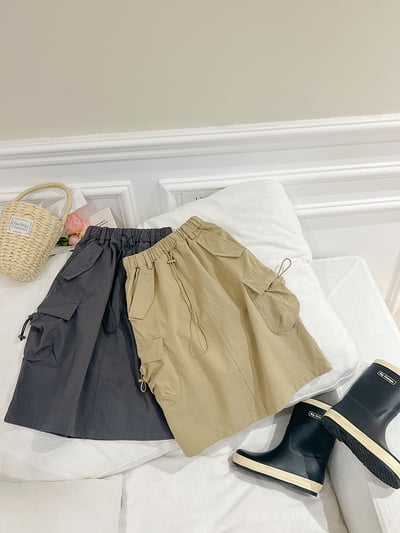 束繩口袋長版工裝裙2