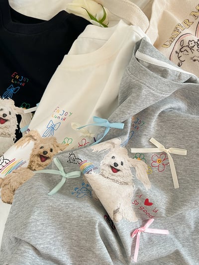 立體蝴蝶結小狗短T3