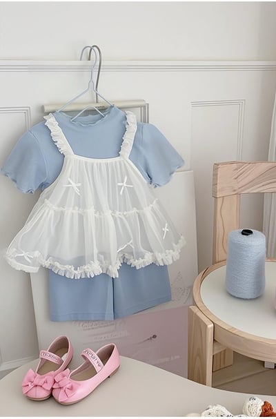 蝴蝶結吊帶網紗上衣兩件組5