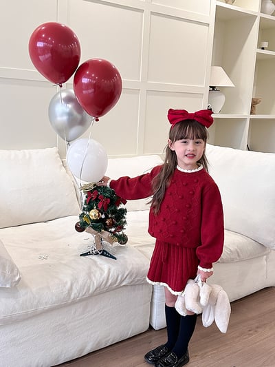 滾邊立體小毛球針織套裝-尺寸1207