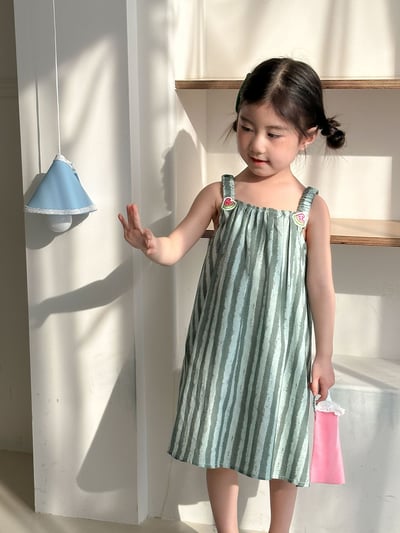 可愛西瓜套裝//條紋吊帶連身裙3