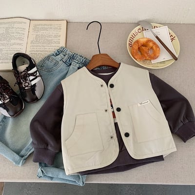 雙面穿杏色格子背心5