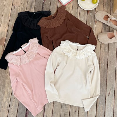 素色蕾絲花邊領上衣(4色)2