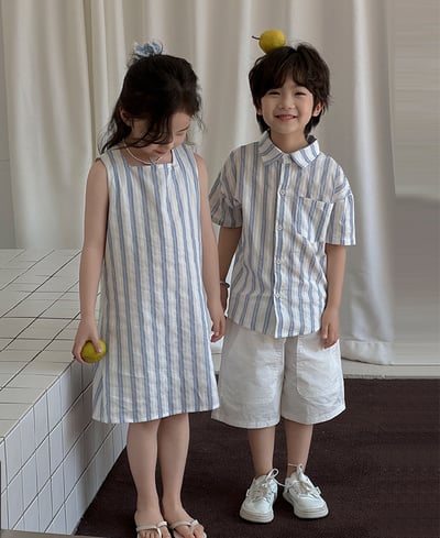 條紋背心連身裙襯衫親子裝6