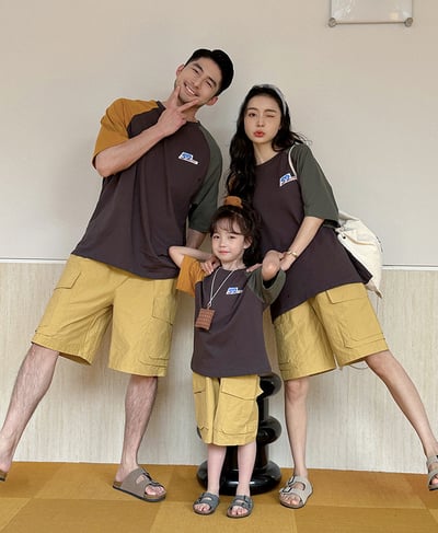 撞色拼袖字母T恤親子裝(2色)8