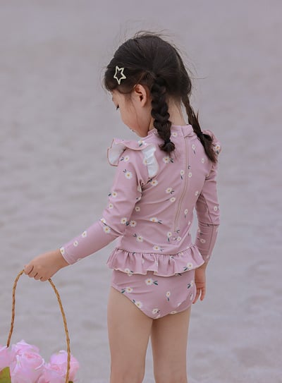 女童荷葉防曬泳衣含帽7