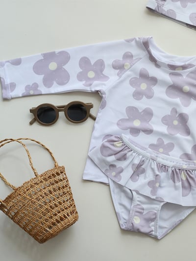 女童兩件式防曬泳衣含帽3