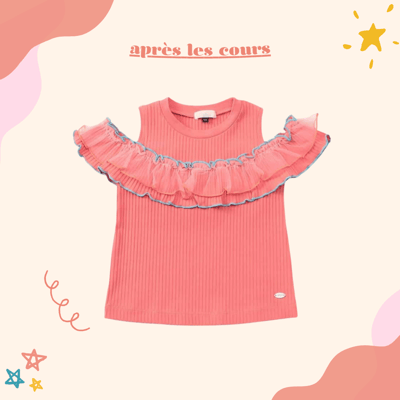 après les cours兩穿露肩薄紗撞色上衣1