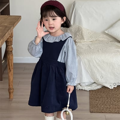 荷葉領襯衣+燈心絨背心裙套裝2