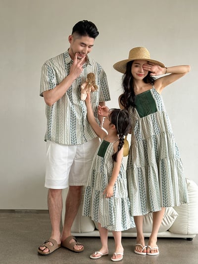 度假風碎花拼布親子裝6