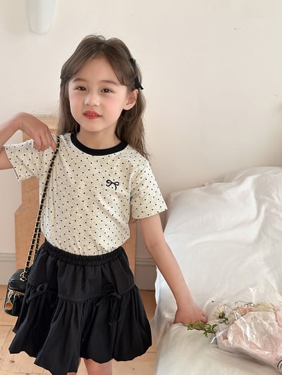 甜美波點蝴蝶結灰色短T4