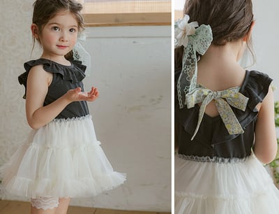 荷葉領拼接紗裙洋裝6