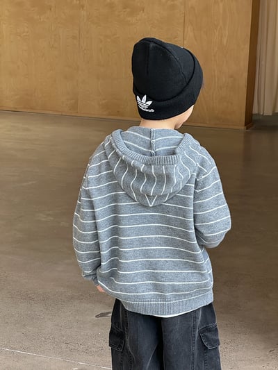 針織條紋連帽外套7