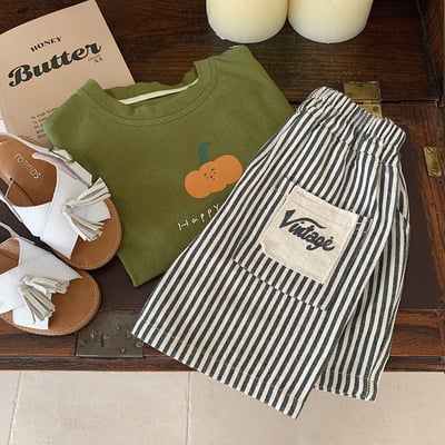 條紋口袋貼布短褲3