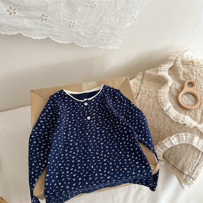 韓系花邊領碎花上衣7