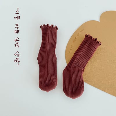 純色木耳邊中筒襪6