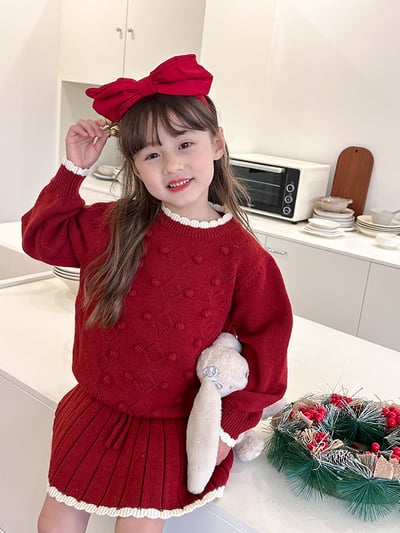 滾邊立體小毛球針織套裝-尺寸1205