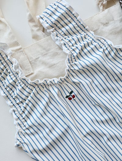 女童條紋連身泳衣含帽10