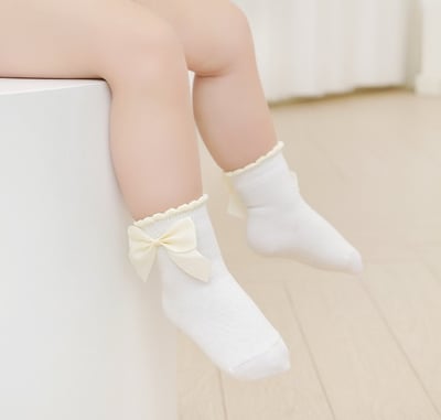 小花朵蝴蝶結公主襪子組2