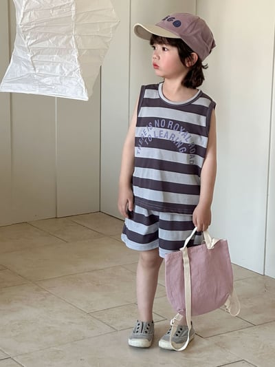 條紋無袖連身裙套裝3