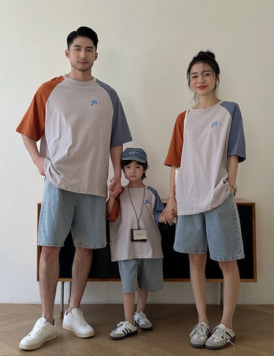 撞色拼袖字母T恤親子裝(2色)3
