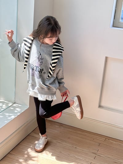 下擺蕾絲假兩件長袖上衣-尺寸1204