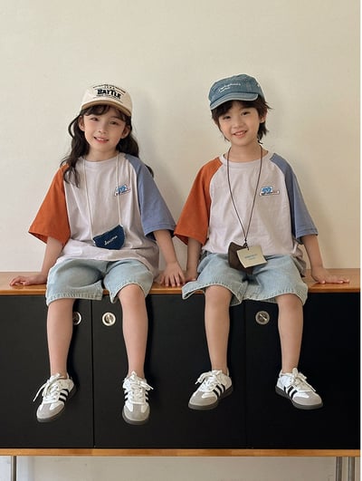 撞色拼袖字母T恤親子裝(2色)4