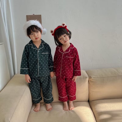 純棉波點長袖家居服1