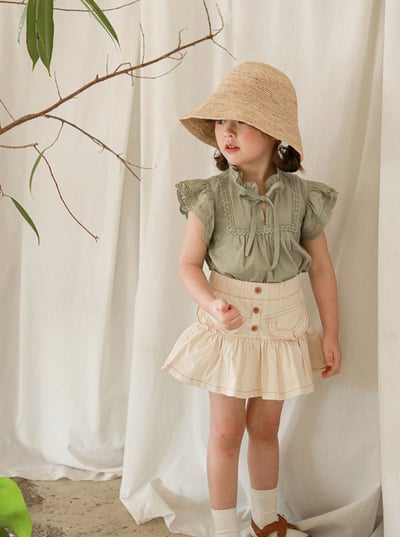 鬆緊排扣花邊牛仔短褲裙4