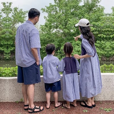 假兩件條紋襯衫連身裙親子裝4