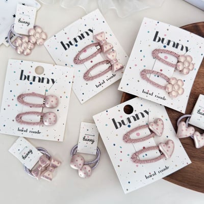 玫瑰粉波點髮飾1