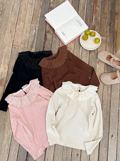 素色蕾絲花邊領上衣(4色)10