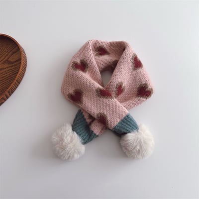 愛心毛球交叉圍巾圍脖-現貨紅4