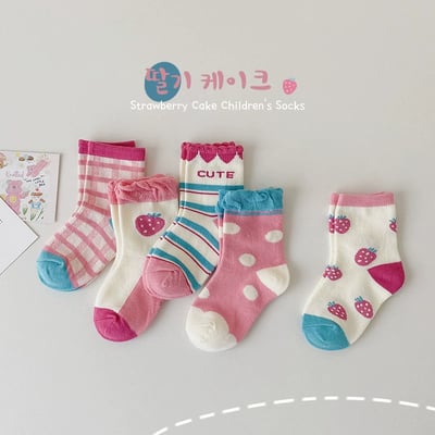 女孩可愛草莓襪5雙組1