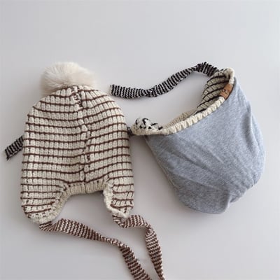 毛球格子護耳毛線帽8